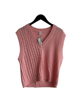 Simons Twik Pink Cable Knit V Neck Sweater Vest Size Large New with Tags